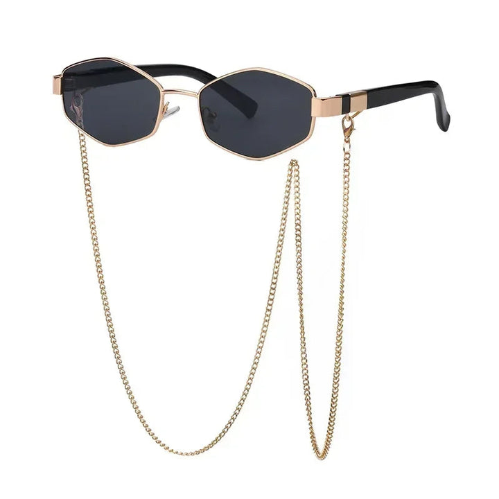 Packaging and case included with women's retro chain sunglasses