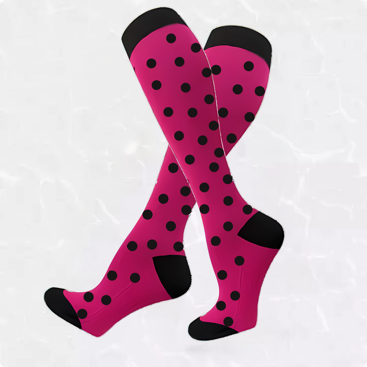 Breathable circulation socks featuring playful multi-color dot design