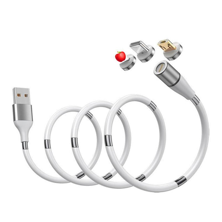 Unisex magnetic self-organizing charging cable coiled neatly on a clean surface