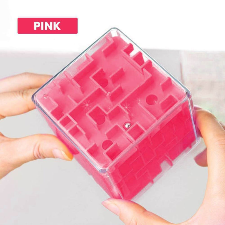 Kids toy and adult puzzle cube displayed on a flat surface showing multi-colored corners.