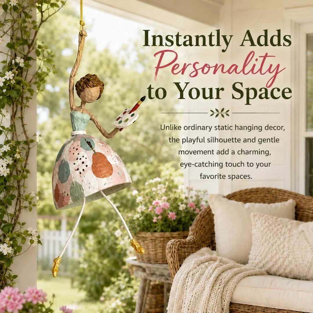 Charming garden decor featuring a metallic dancing lady wind spinner
