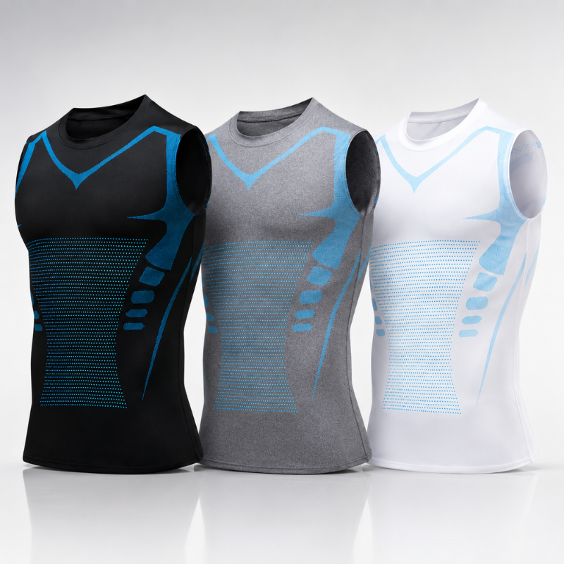 Close-up of flexible compression material on the unisex shaping vest