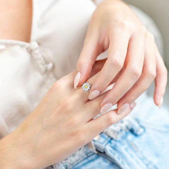 Close-up of anxiety relief ring featuring movable spinning beads