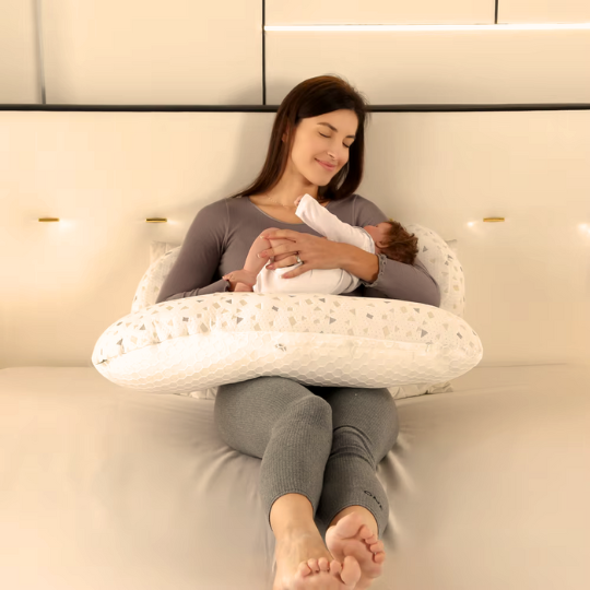 Comfortable nursing pillow and maternity support cushion in grey