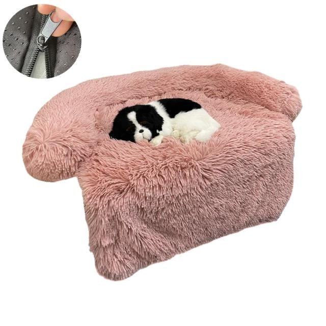 Pet sleeping peacefully on the stylish plush blanket bed in a living room
