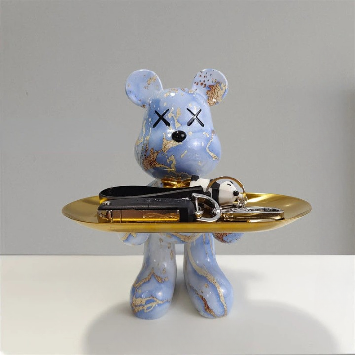 Decorative resin bear sculpture and valet tray for home