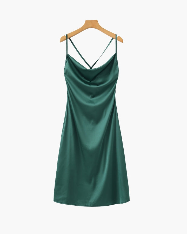Elegant women's satin midi slip dress for evening wear