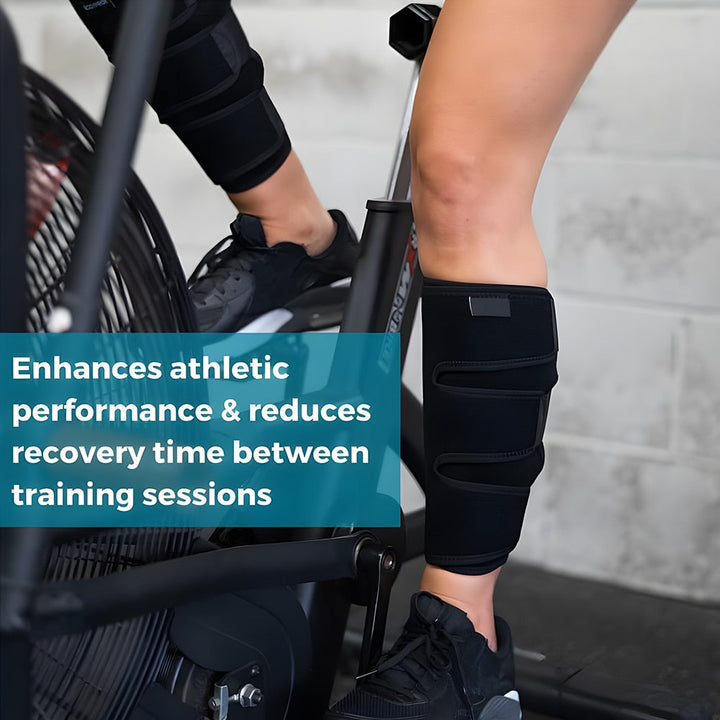 Side view of unisex compression wrap fitted securely on a calf