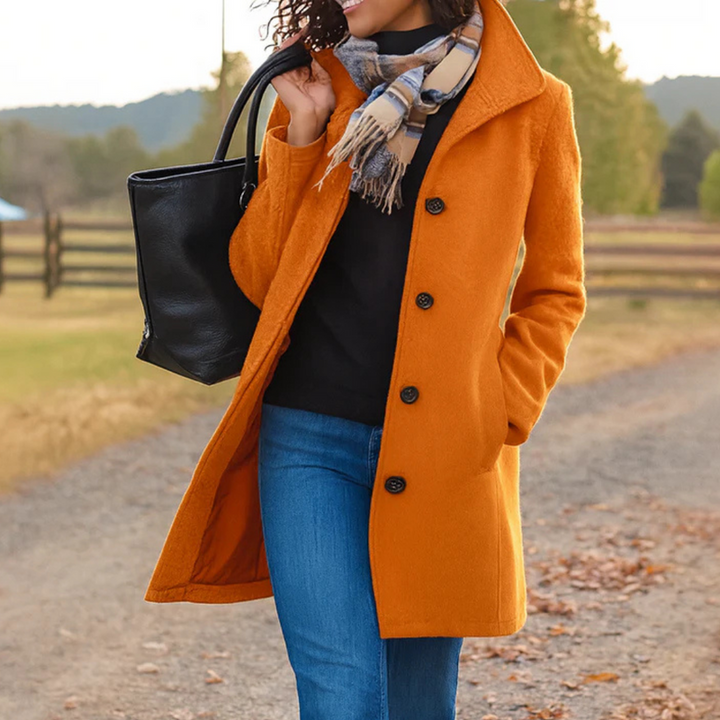 Close-up of lapel collar on stylish womens outerwear