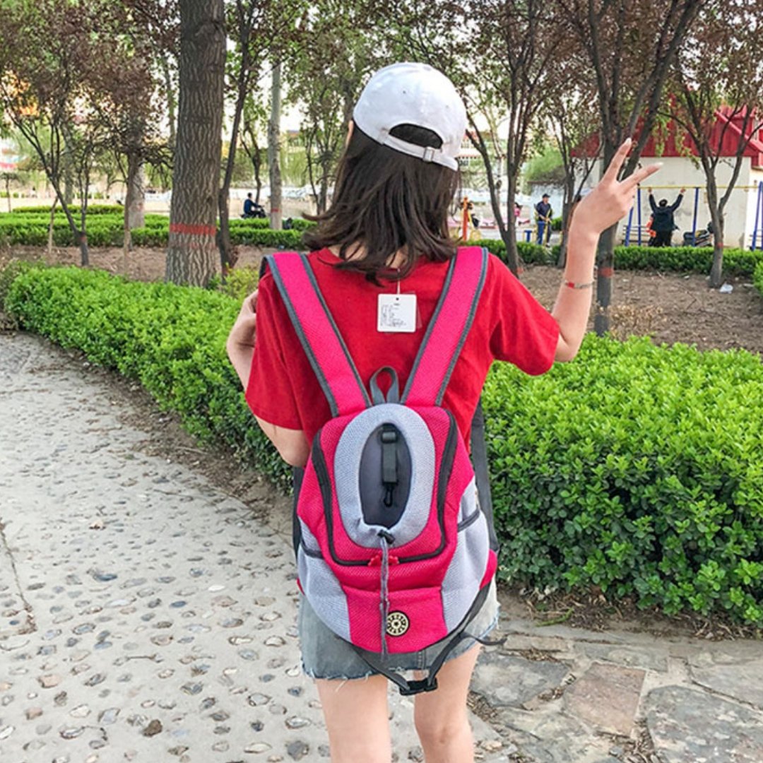 Unisex ergonomic dog backpack carrier showing front view for hiking