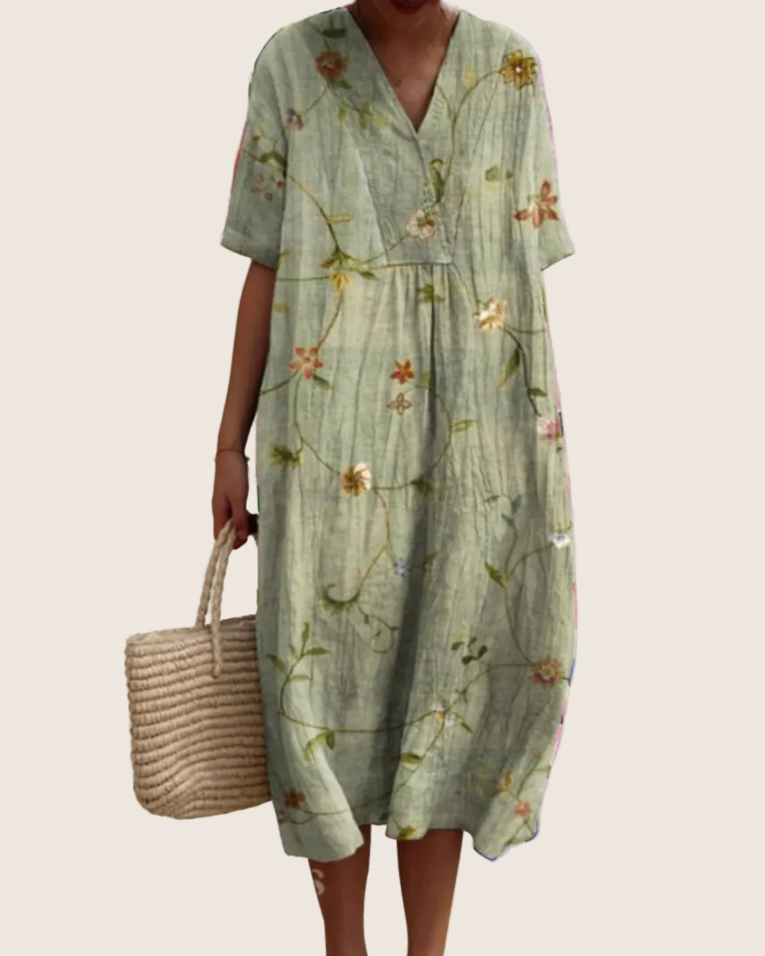 Back view of Juliette casual floral midi dress for women