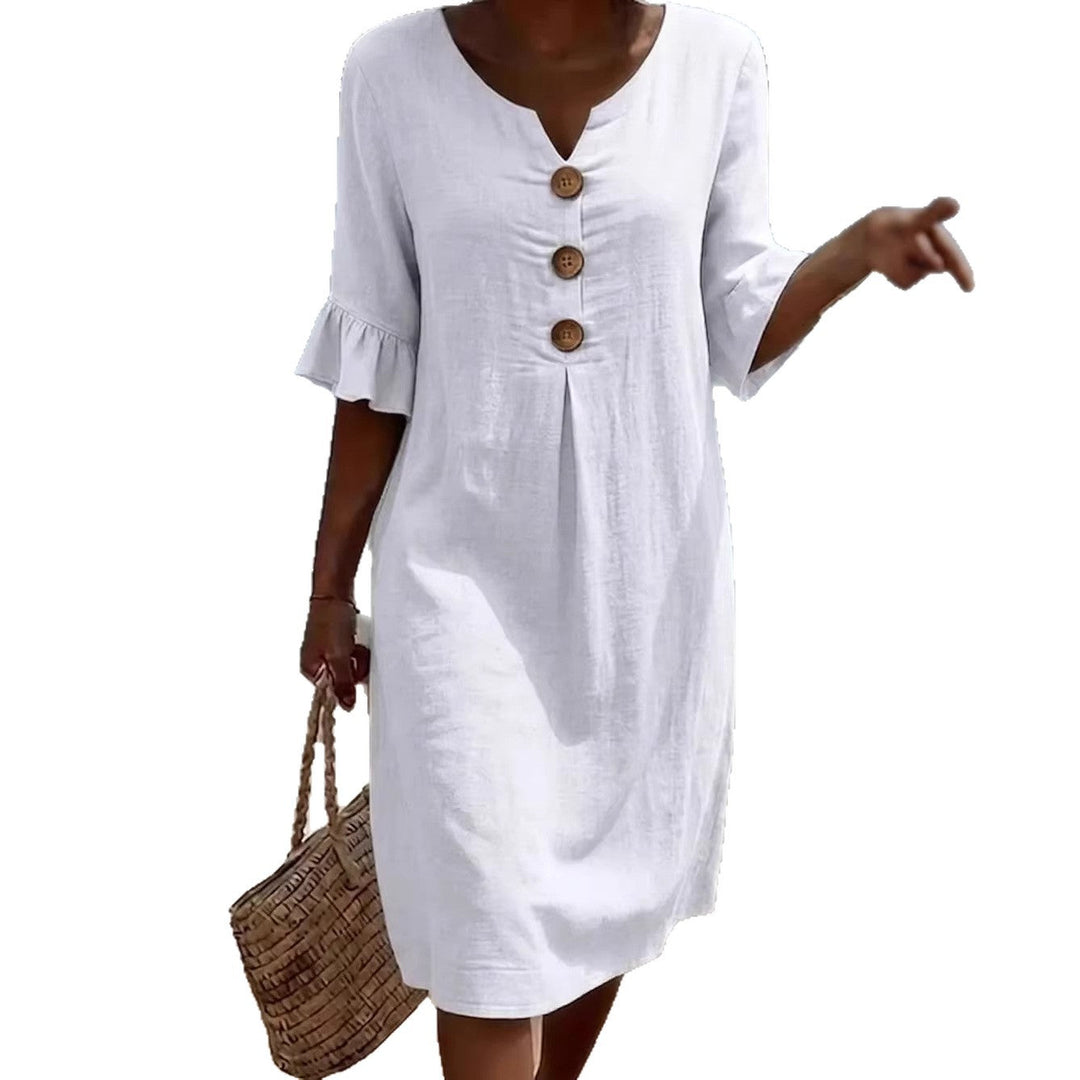 Comfortable women's casual dress side angle showcasing silhouette
