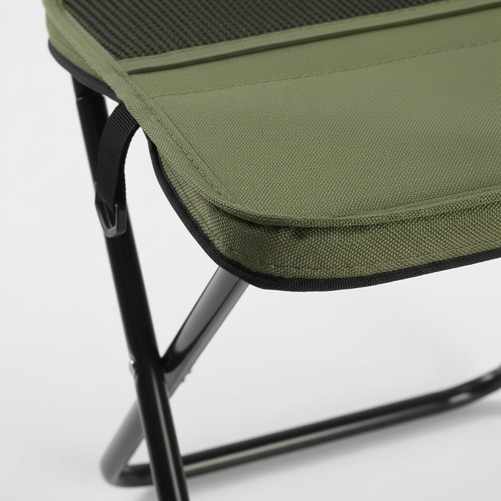 Fishing gear setup featuring the portable tripod seat on grassy ground