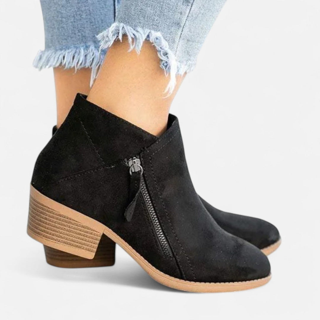 Women's casual block heel ankle boots with side zip closure
