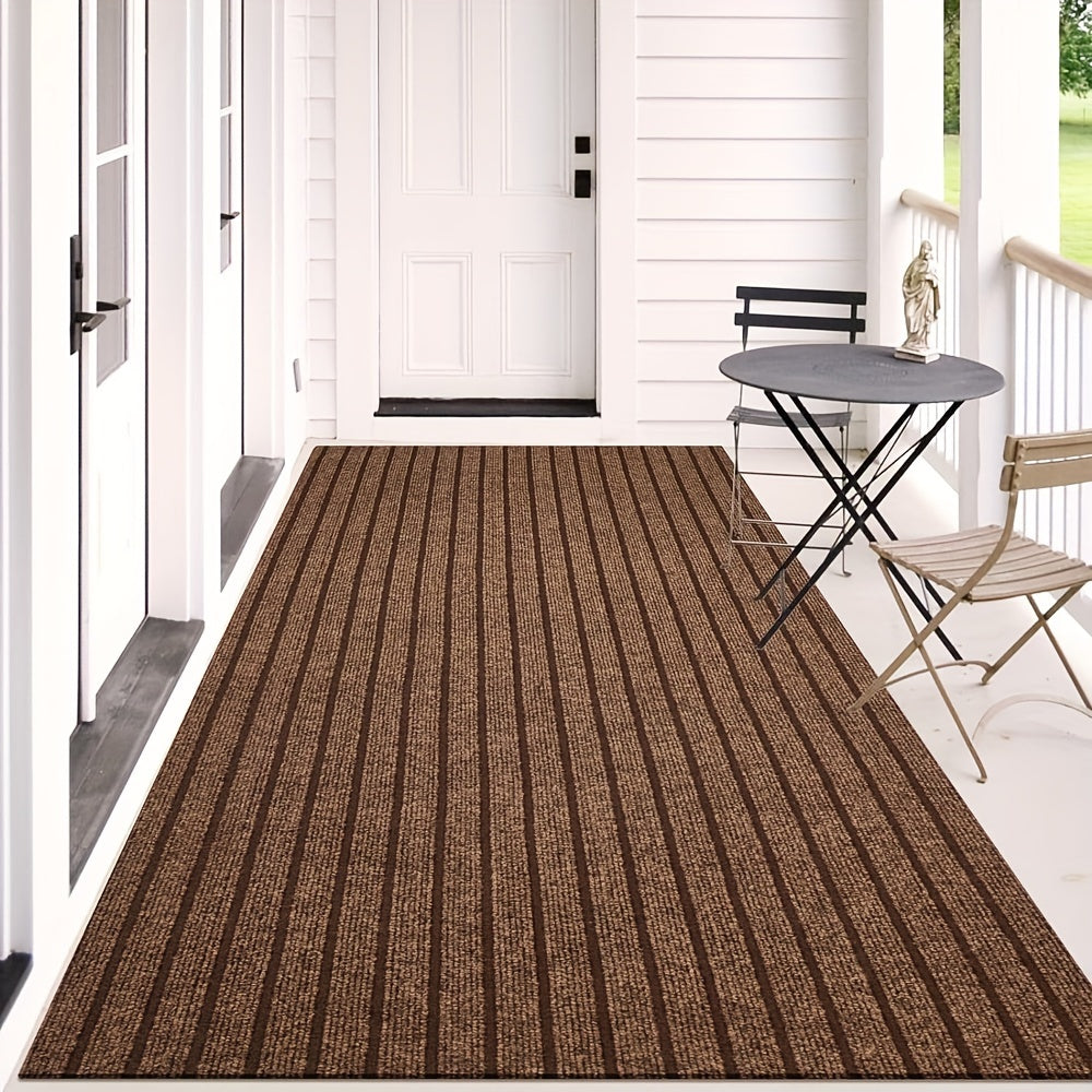 Decorative hallway runner rug featuring a slip-resistant rubber backing for safety