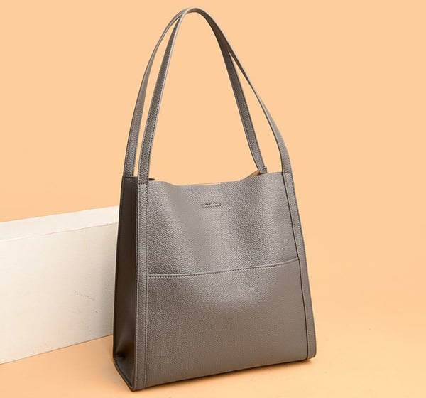 Grey Mikaella luxury tote bag with dual shoulder straps