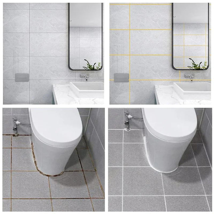 Close up of tile repair grout pen reviving dirty ceramic tile lines