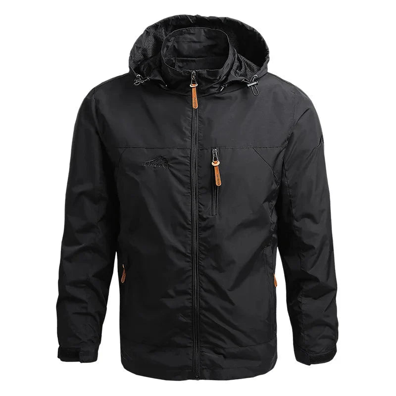 Back view of mens lightweight hooded jacket for casual outdoor wear