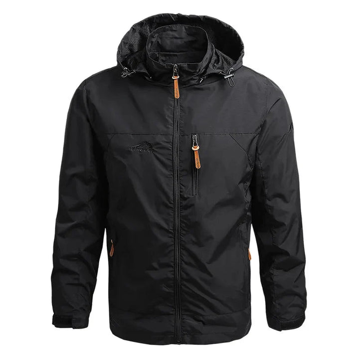 Back view of mens lightweight hooded jacket for casual outdoor wear