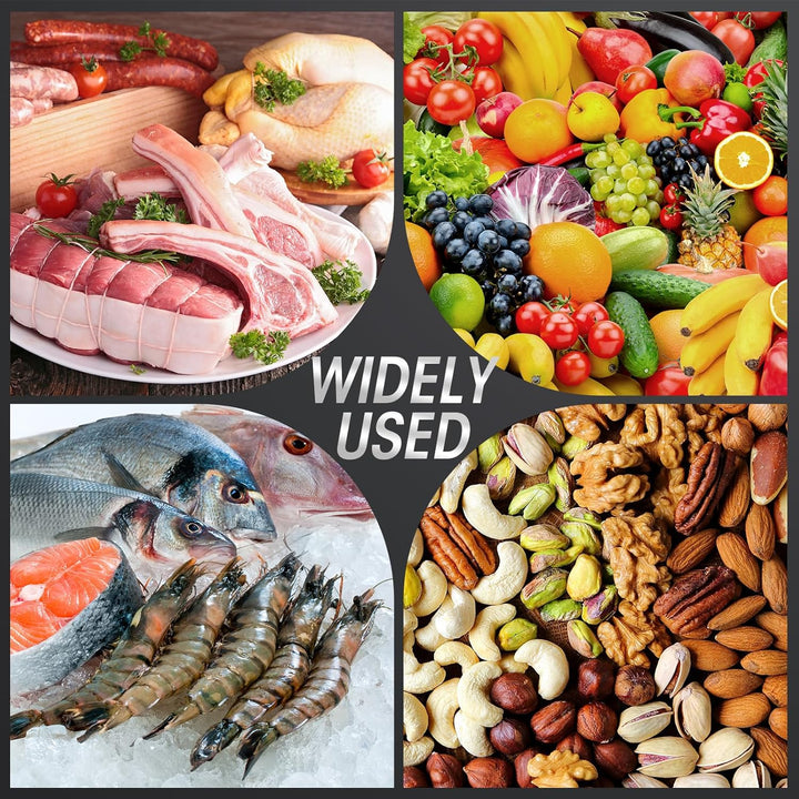 Collage showing various food types preserved by the vacuum sealer