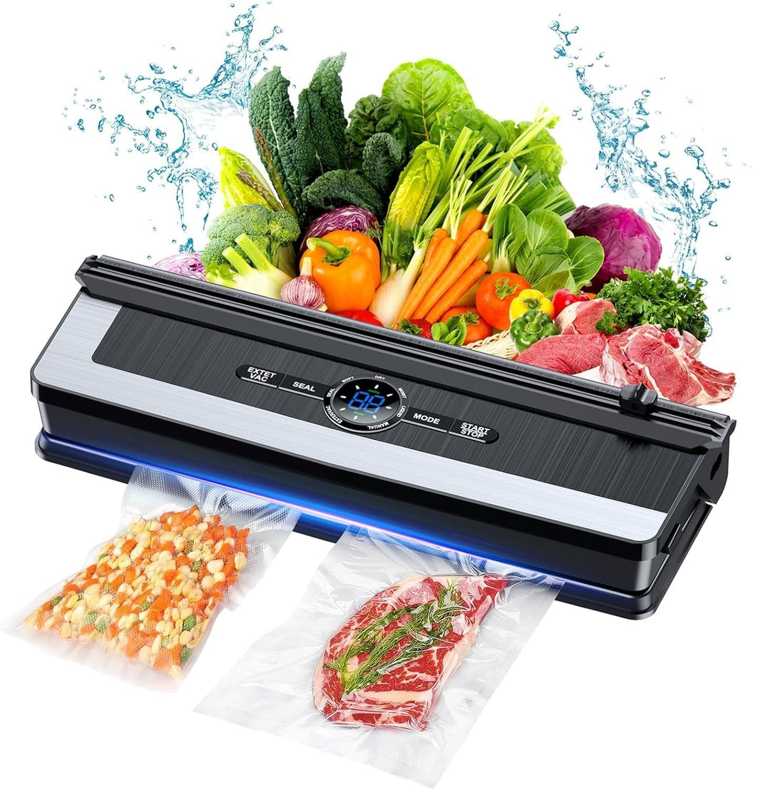 8-in-1 vacuum sealing machine sealing food bags with fresh vegetables on top