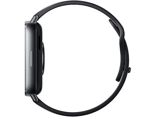 Black smartwatch showing fitness tracker metrics and sports watch interface