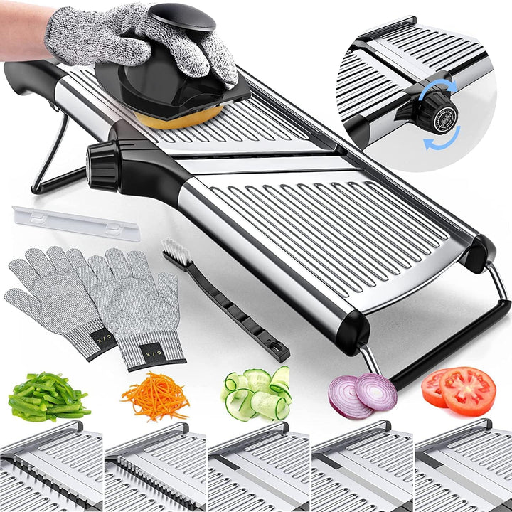 Cooking accessories and vegetable cutter laid out completely