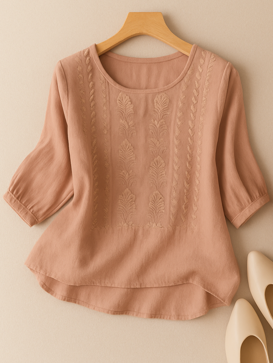 Peach women's embroidered relaxed fit casual blouse