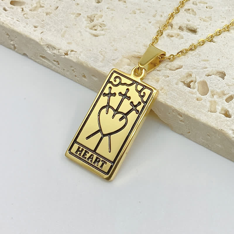 Womens vintage jewelry, gold tarot card luck charm necklace