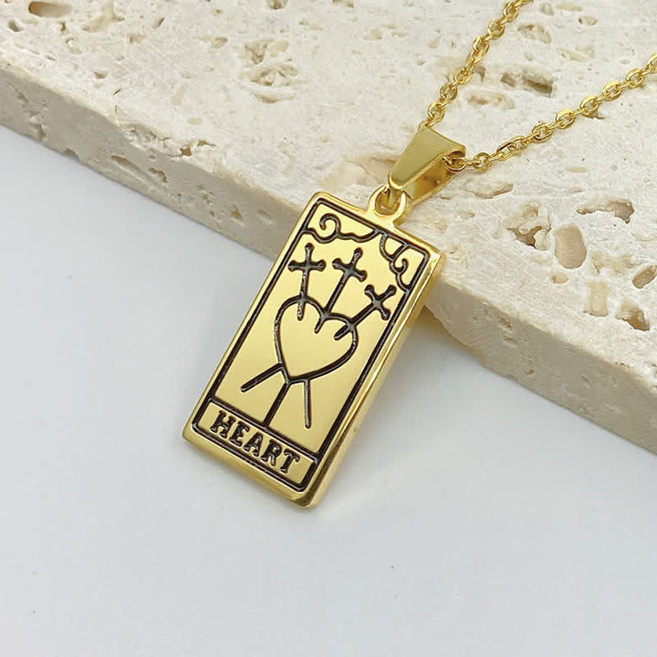 Womens vintage jewelry, gold tarot card luck charm necklace