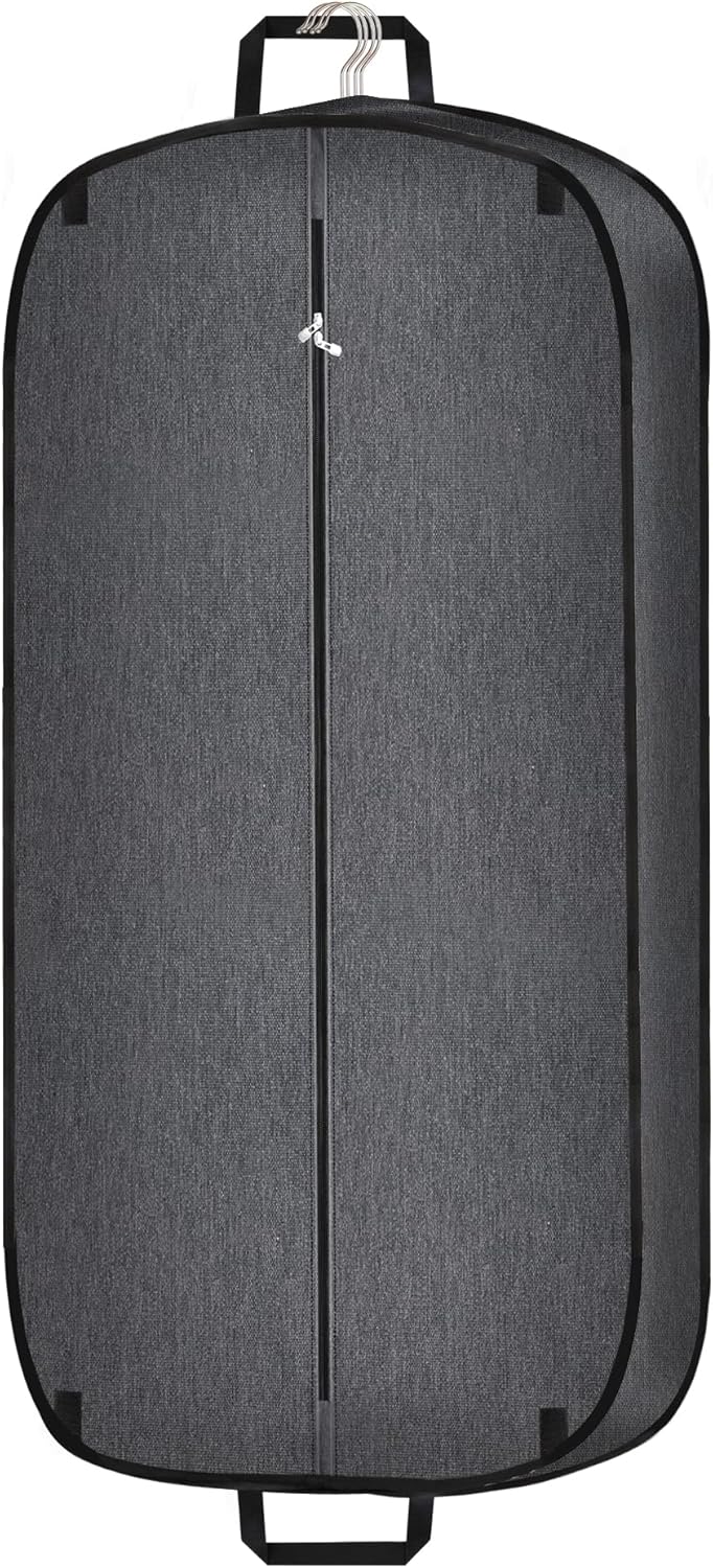 Dark grey waterproof foldable suit garment travel bag hanging upright