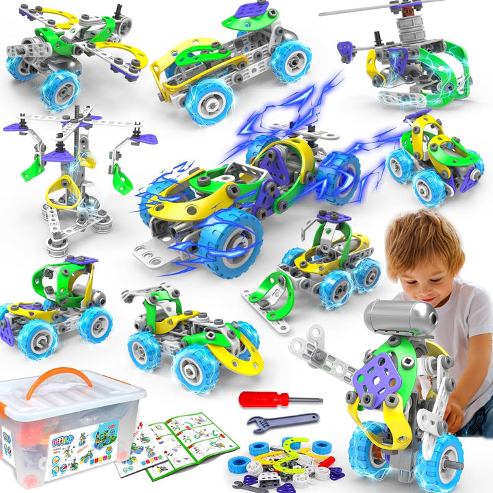 Kids building set in packaging showing various educational construction toy models