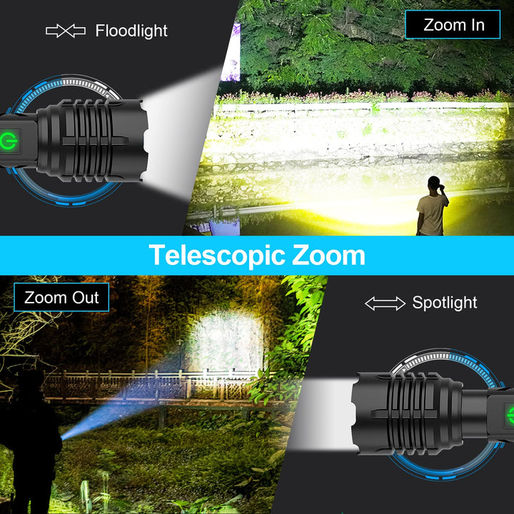 Rechargeable high-lumen tactical torch with durable casing and USB charging port