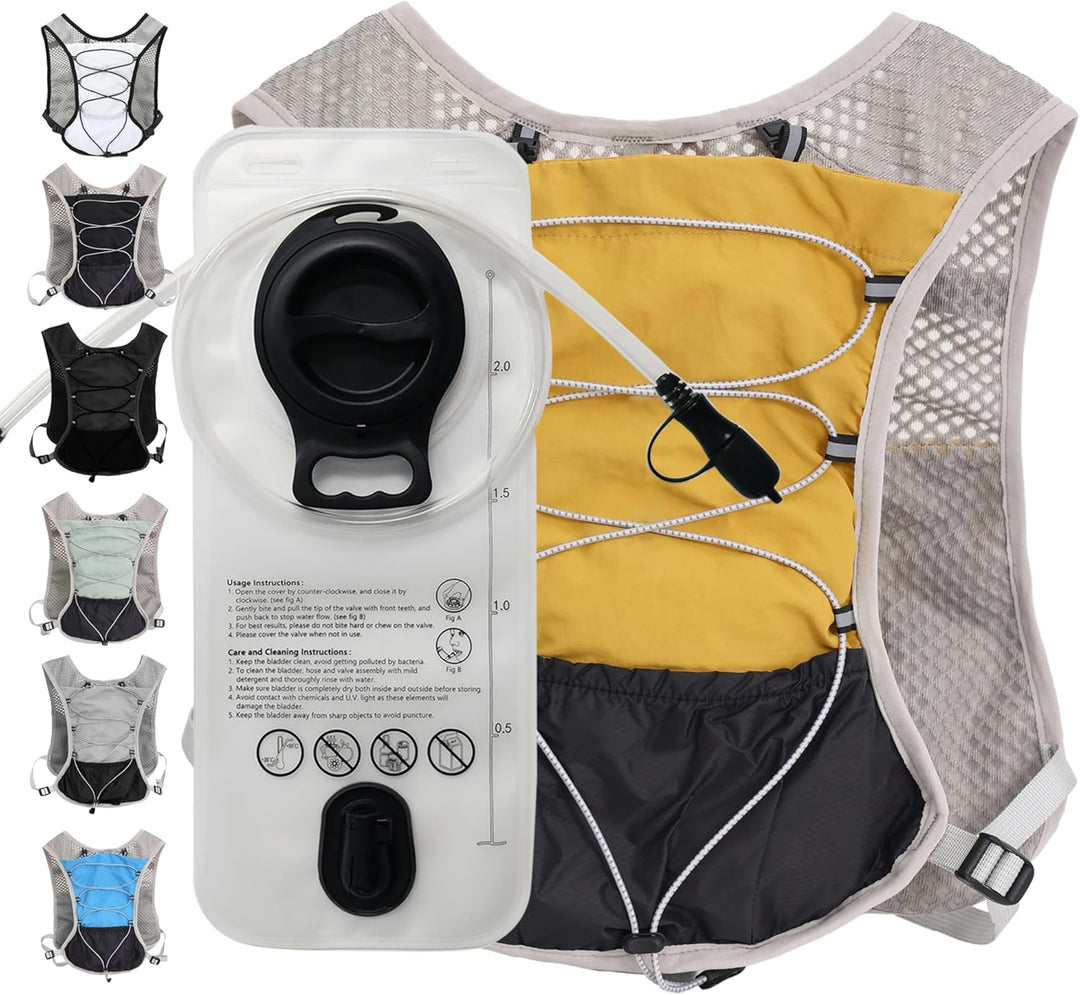 Back view of trail running vest showing 2L hydration reservoir compartment