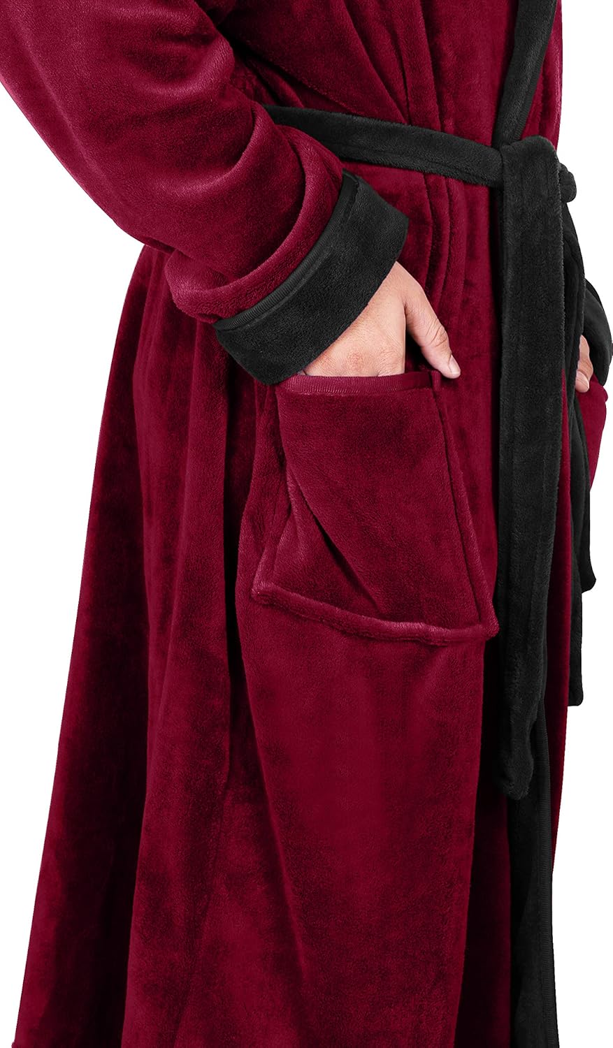Mens comfortable hooded fleece dressing gown front full view
