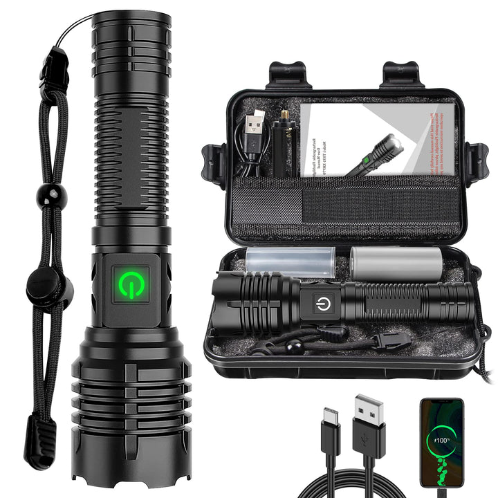 Rechargeable tactical LED torch with accessories in protective case