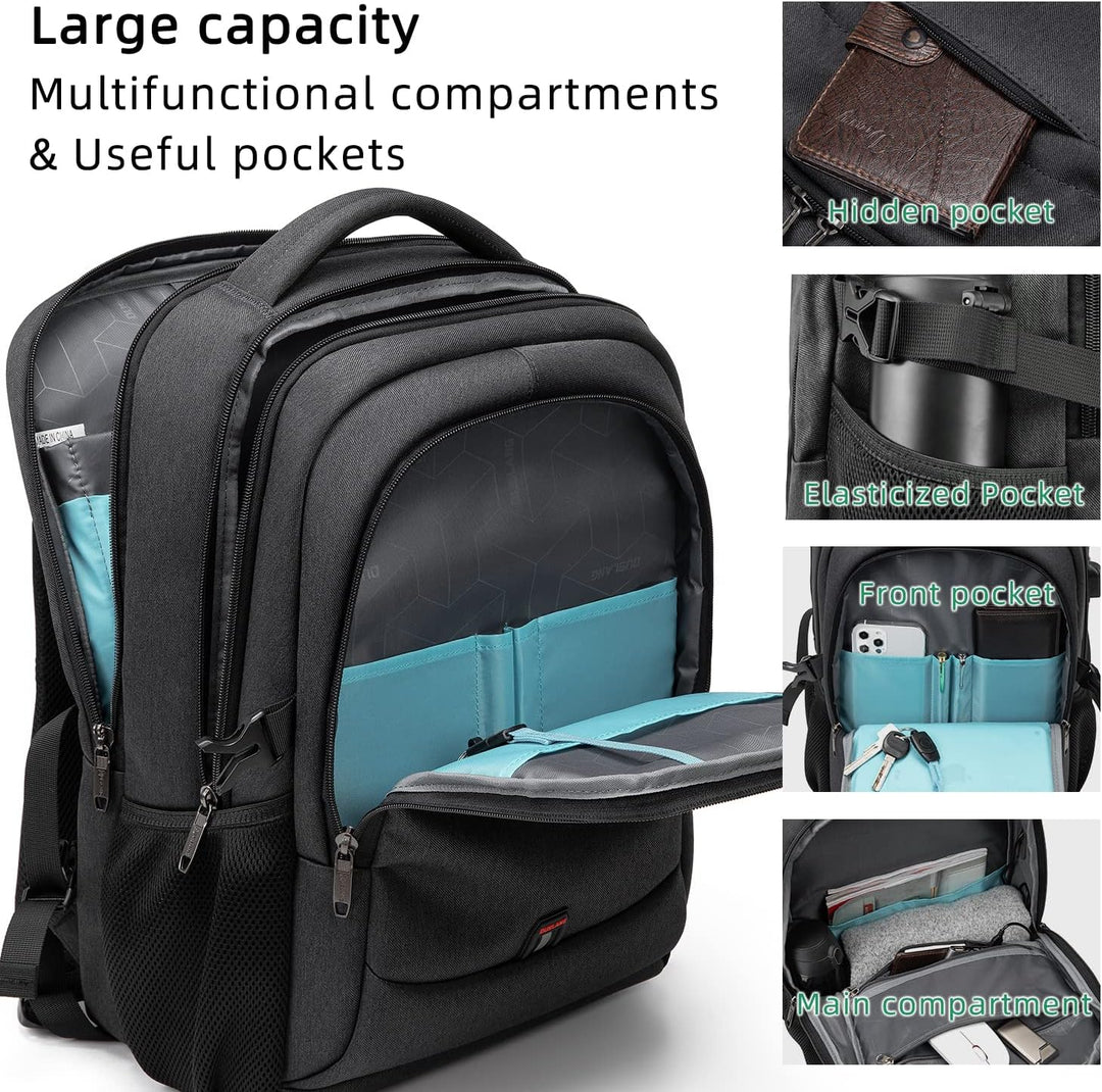 Interior compartments and multi-functional pockets of the laptop backpack