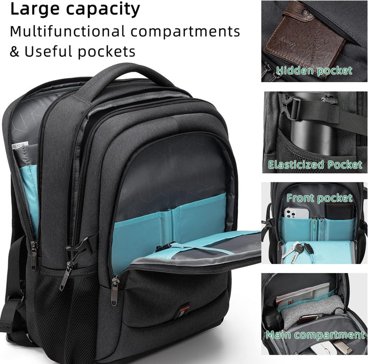 Interior compartments and multi-functional pockets of the laptop backpack