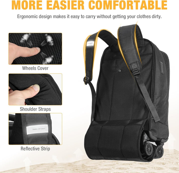 Water-resistant business travel rolling backpack and luggage bag