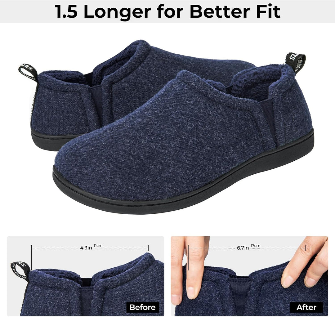 Comfortable house shoes for men featuring soft fleece upper and slip-on design