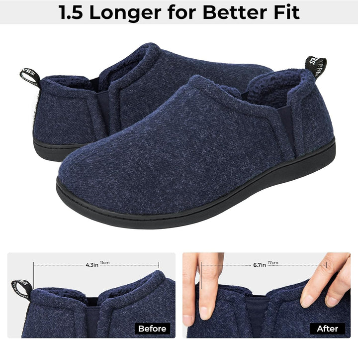 Comfortable house shoes for men featuring soft fleece upper and slip-on design