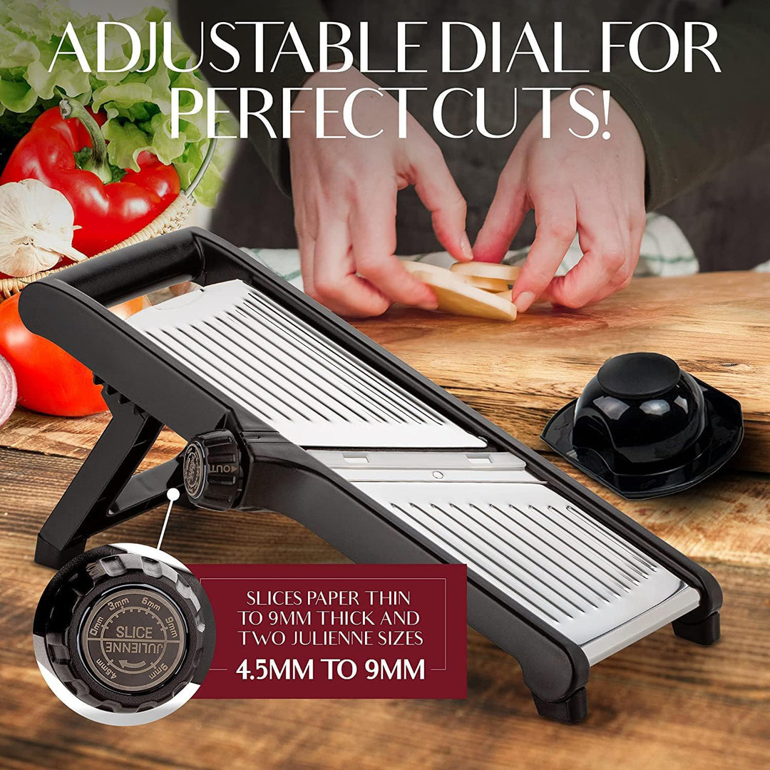 Adjustable dial mechanism for precision thickness cutting up to 9 mm