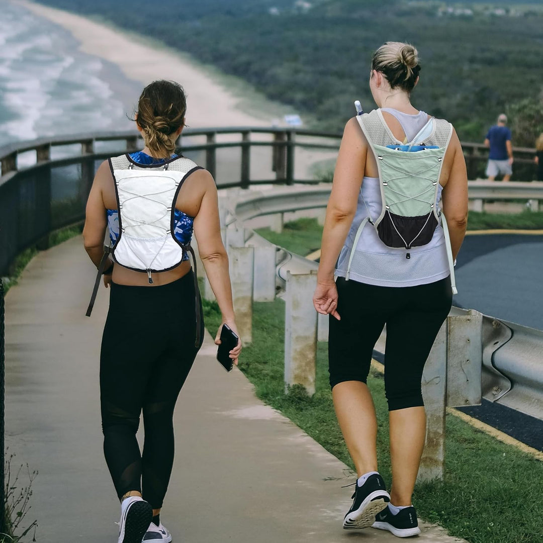 Close-up of branding-free minimalist design on running backpack