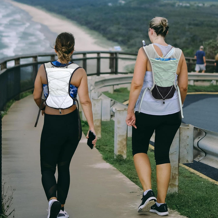 Close-up of branding-free minimalist design on running backpack