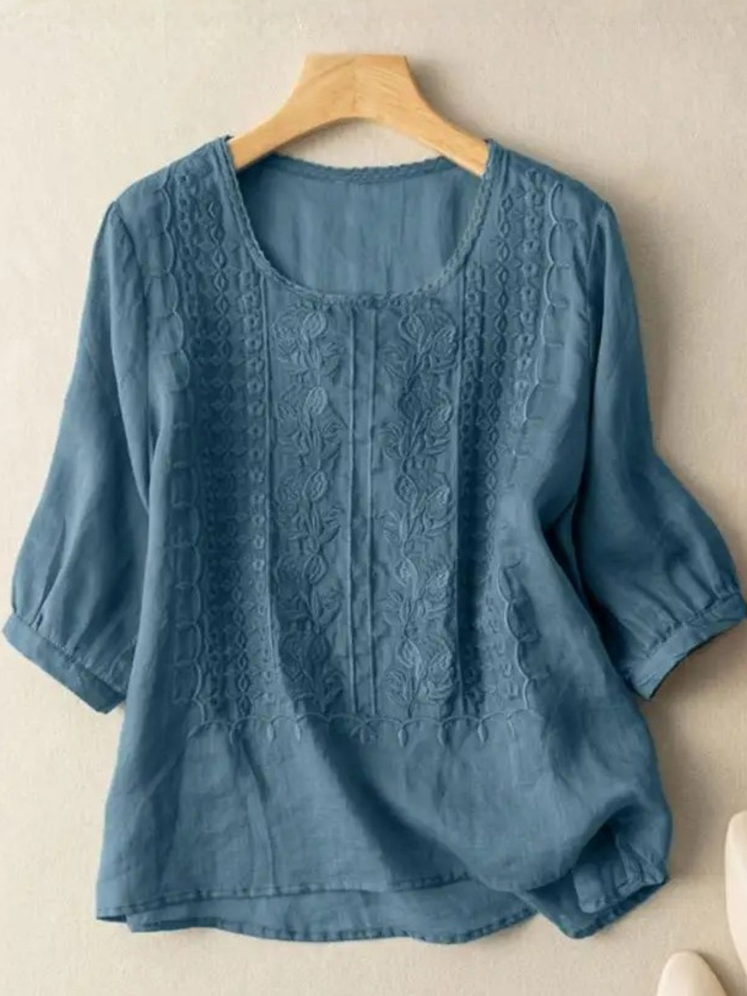 Blue women's embroidered relaxed fit casual blouse