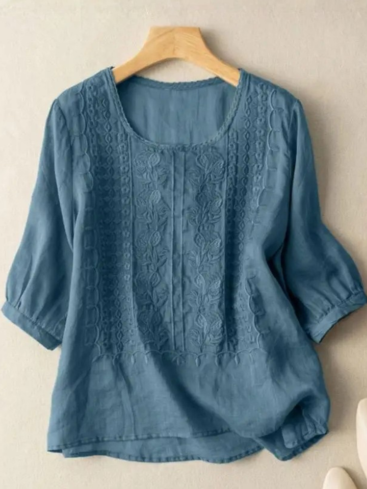 Blue women's embroidered relaxed fit casual blouse
