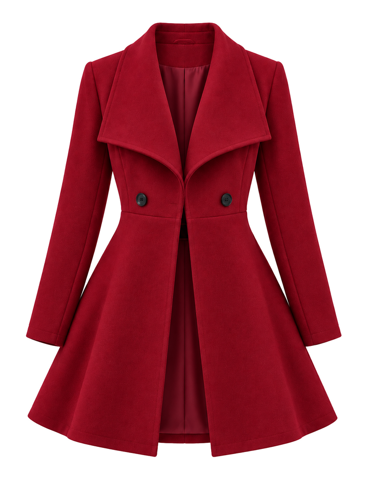 Dynamic action shot showing movement in the tailored lapel coat