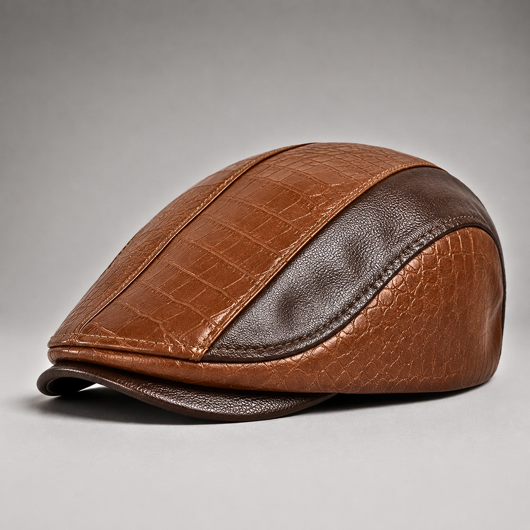 Detailed view of the premium textured driving cap showcasing stitch detailing