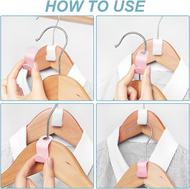 Close-up of durable plastic hanger cascading hooks designed for vertical closet space saving