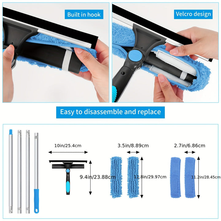 Close-up of the squeegee head dimensions and Velcro cleaning pads